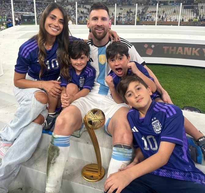 Lionel Messi with wife Antonela and sons, Mateo, Thiago and Ciro