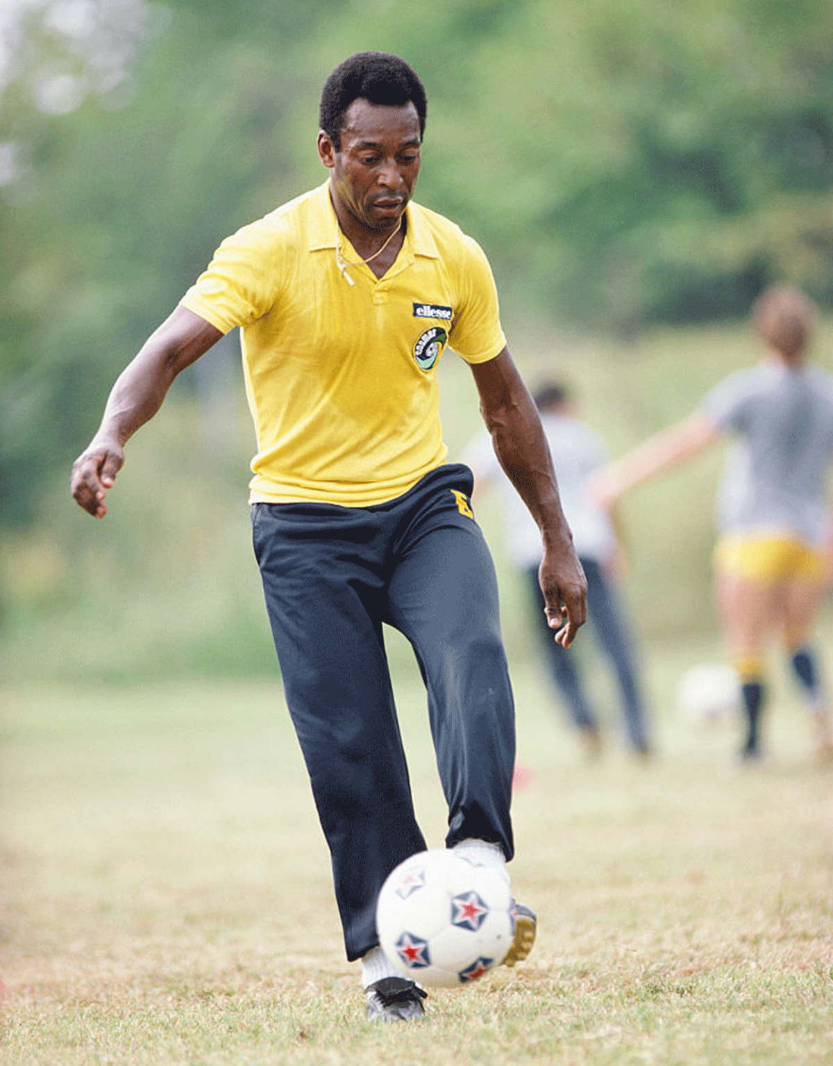 Pele of New York Cosmos in action during a training session circa 1977.