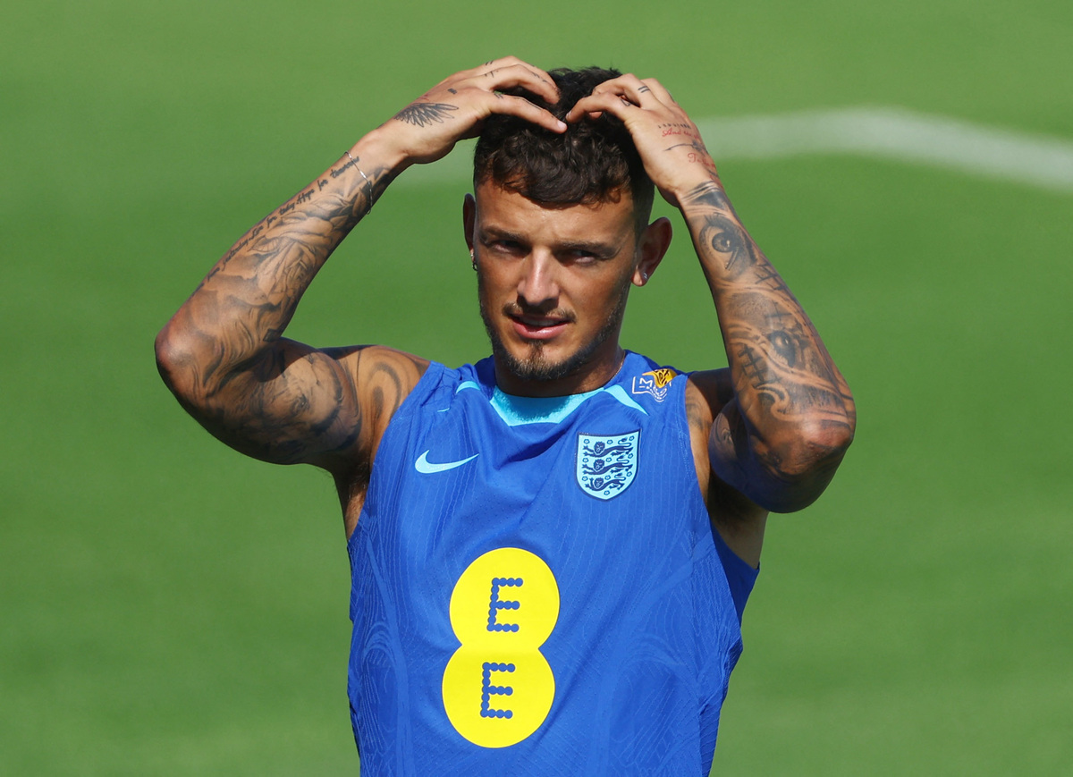 England's Ben White during training.