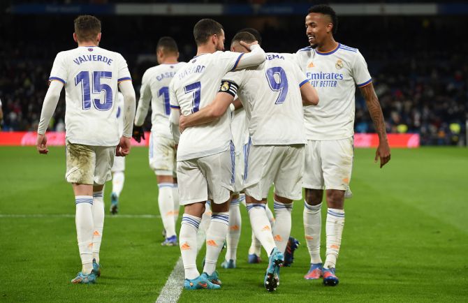 Real Madrid players celebrate a goal (Image used for representational purposes)