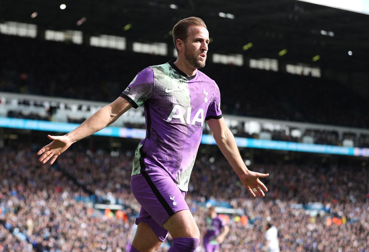 Harry Kane celebrates scoring Tottenham Hotspur's third goal.