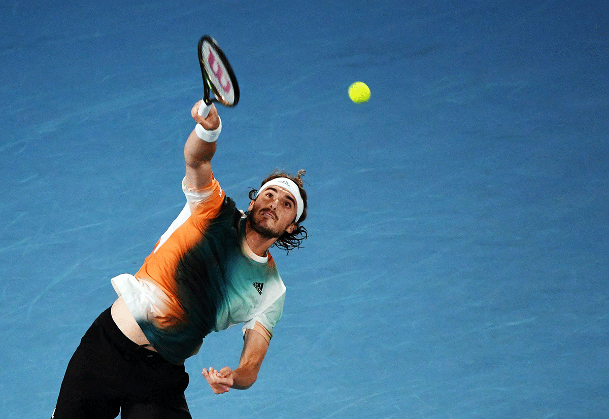 Greece's Stefanos Tsitsipas in action during his first round match against Sweden's Mikael Ymer