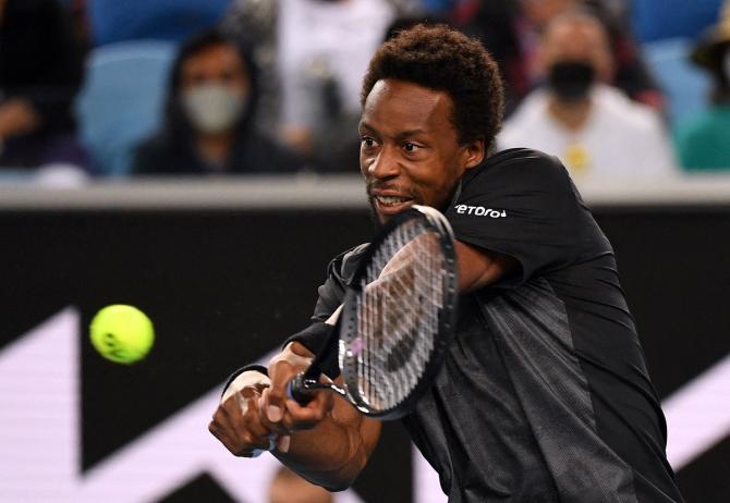 France's Gael Monfils in action during his second round match against Kazakhstan's Alexander Bublik.