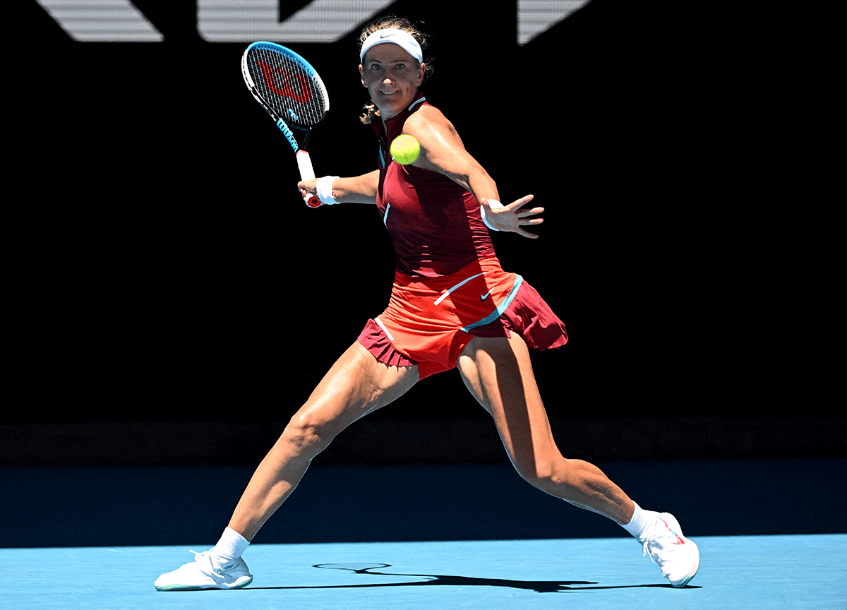 Belarus' Victoria Azarenka in action during her third round match against Ukraine's Elina Svitolina 