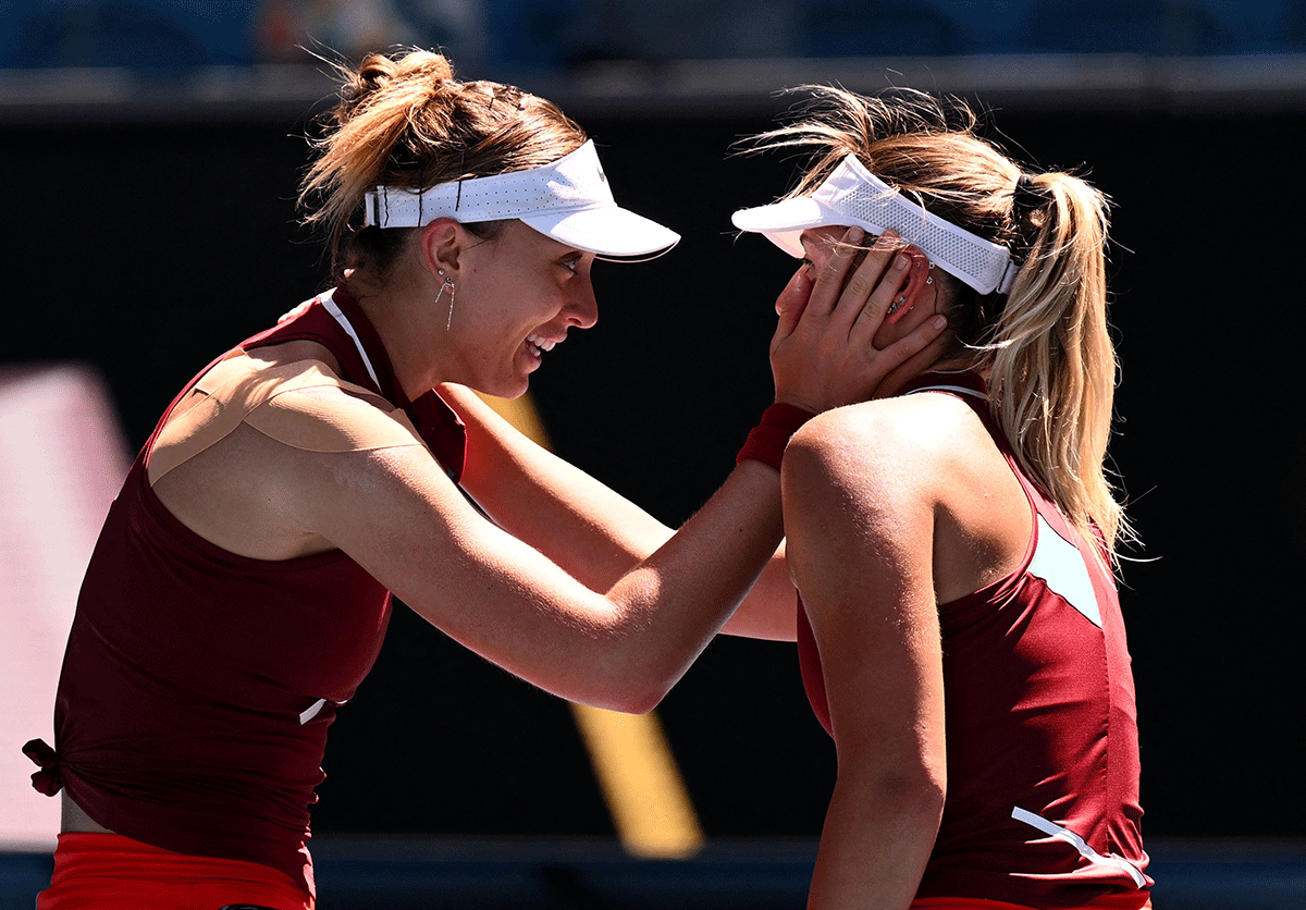 Spain's Paula Badosa celebrates winning her third round match against Ukraine's Marta Kostyuk