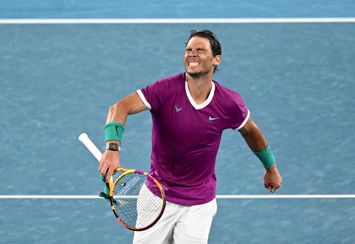 Spain's Rafael Nadal celebrates winning his third round match against Russia's Karen Khachanov.