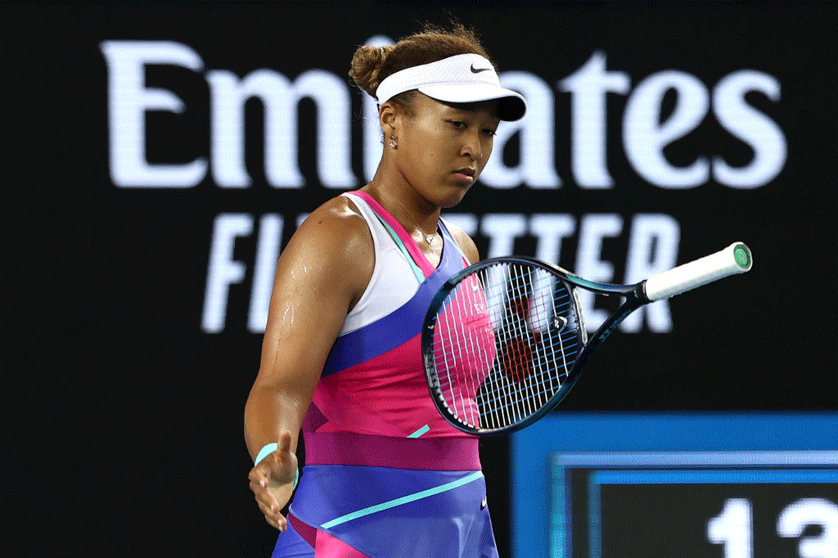 Japan's Naomi Osaka is a picture of frustration in her third round singles match against Amanda Anisimova of United States