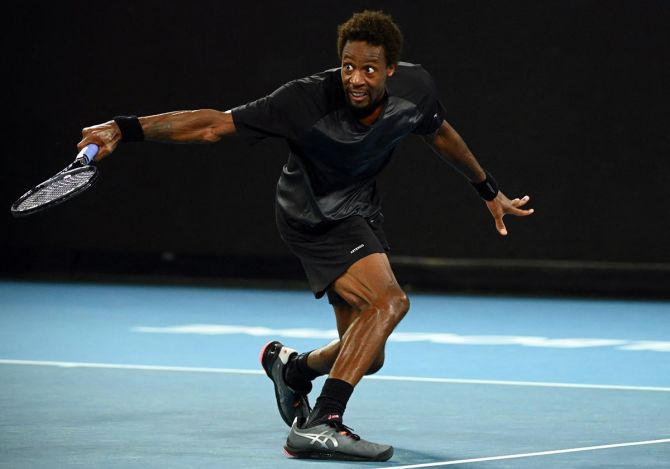 France's Gael Monfils in action during his fourth round match against Serbia's Miomir Kecmanovic.