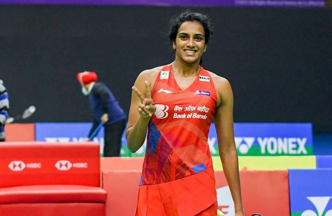 India’s P V Sindhu celebrates after victory over Malvika Bansod in the women's singles final at the Syed Modi International badminton tournament in Lucknow on Sunday.
