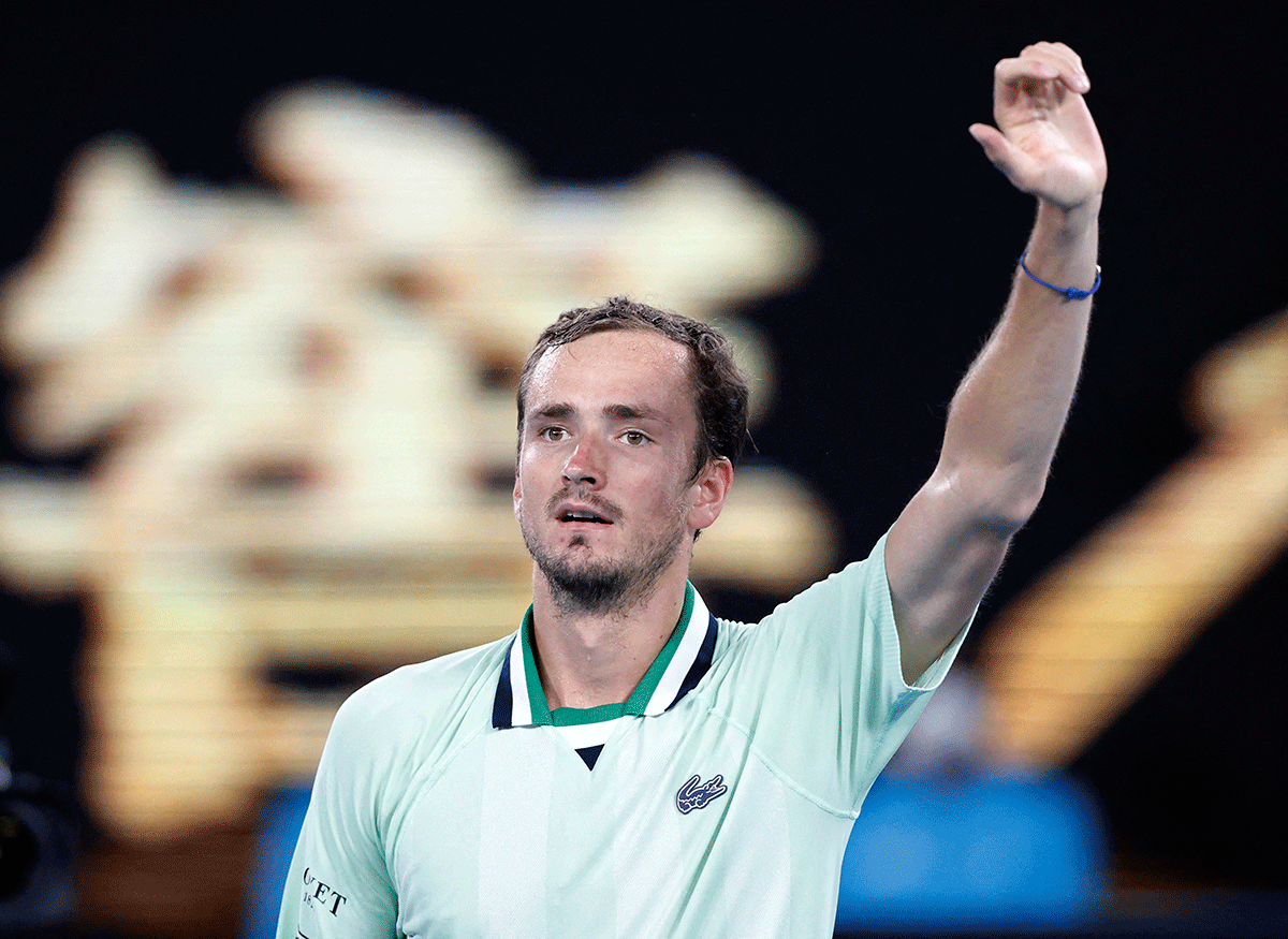 Russia's Daniil Medvedev celebrates winning his Australian Open quarter-final match against Canada's Felix Auger Aliassime