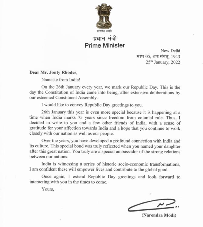 PM Modi's special message to Gayle, Rhodes on Republic Day - Rediff Cricket