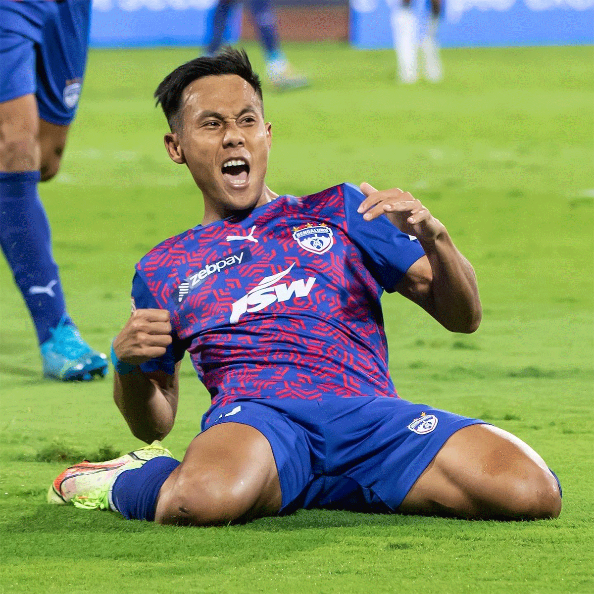 Bengaluru FC’s Udanta Singh celebrates on scoring against Chennaiyin FC during their ISL match in Bambolim on Wednesday