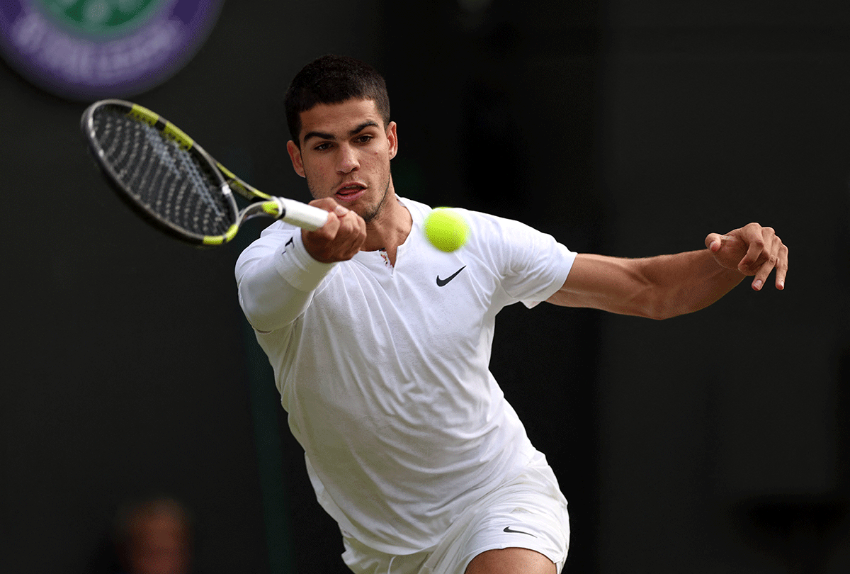 Spain's Carlos Alcaraz in action during his third round match against Germany's Oscar Otte