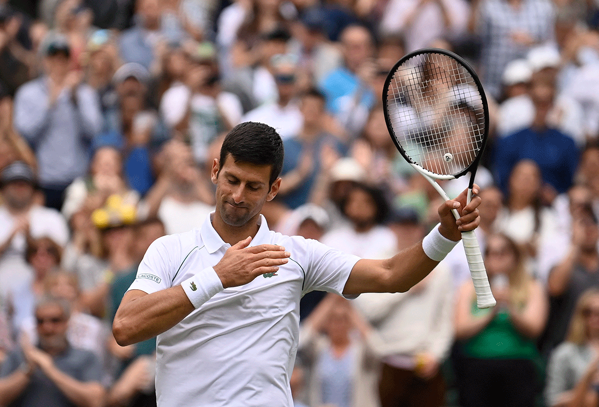 Serbia's Novak Djokovic acknowledges the crowd after winning his third round match against compatriot Miomir Kecmanovic