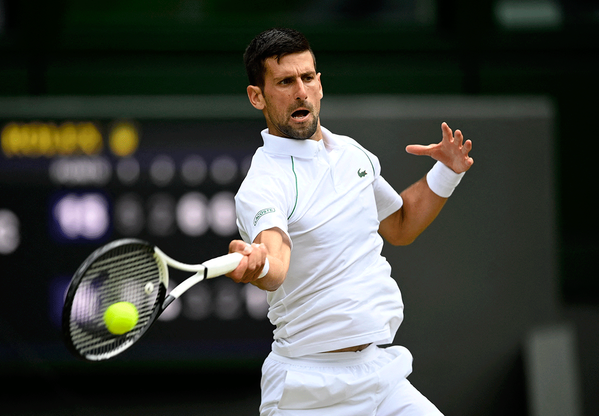 Serbia's Novak Djokovic in action during his quarter-final against Italy's Jannik Sinner