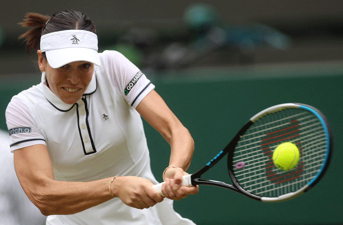 Australia's Ajla Tomljanovic plays a return against Kazakhstan's Elena Rybakina