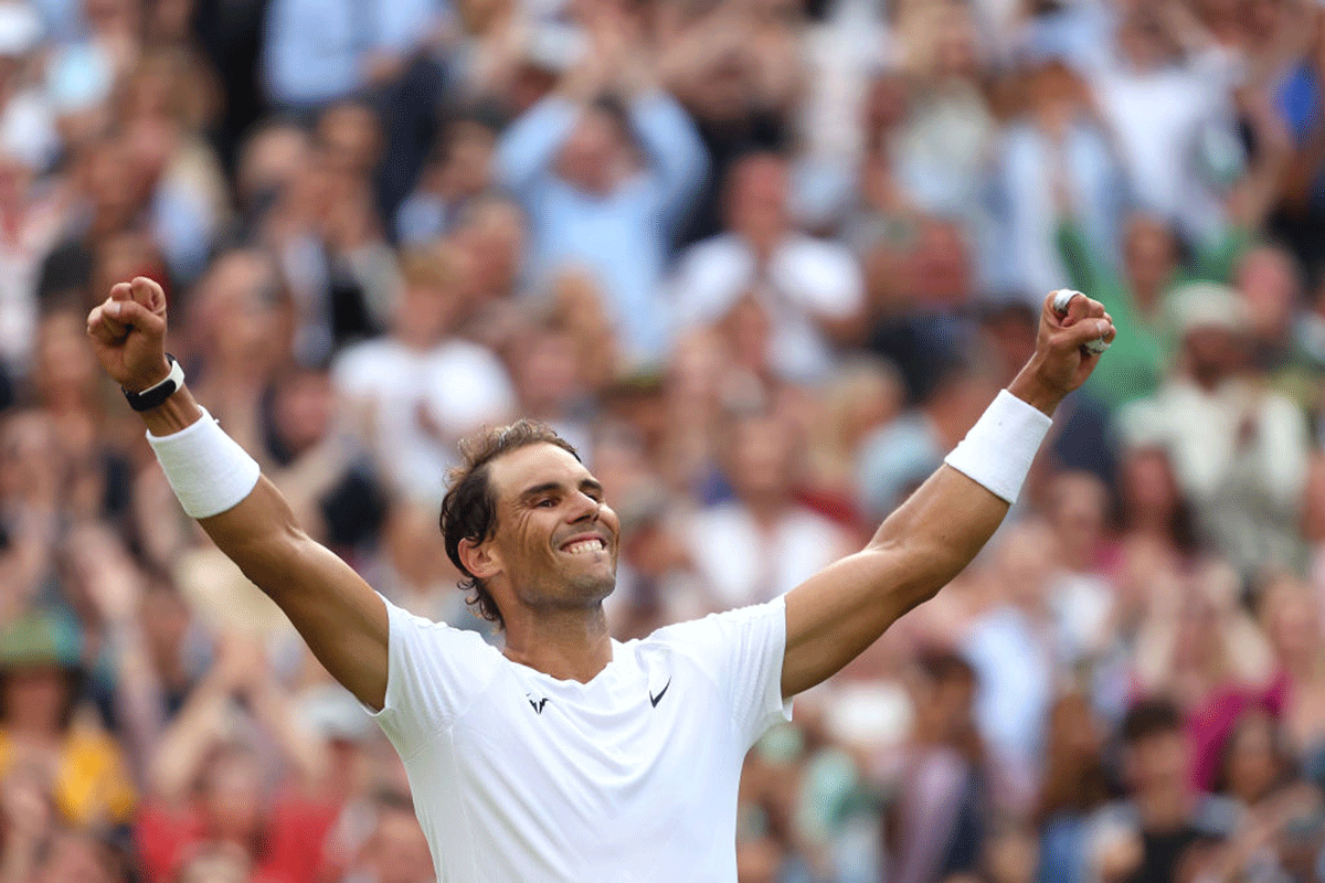 Spain's Rafael Nadal celebrates on winning the quarter-final against USA's Taylor Fritz.