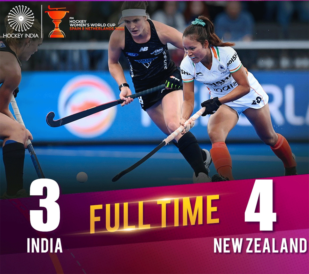 Women's hockey World Cup result: New Zealand beat India 3-4 