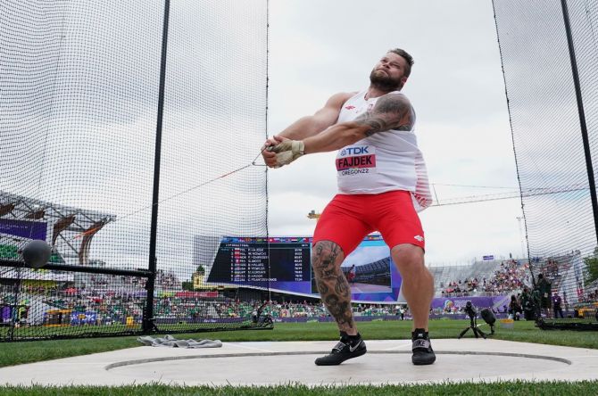 Poland's Pawel Fajdek in action during the men's hammer throw final at the World Athletics Championships, in Hayward Field, Eugene, Oregon, US, on Saturday.