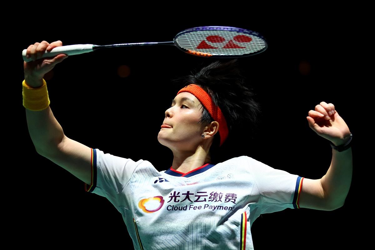 China's Wang Zhi Yi plays a backhand during the final.