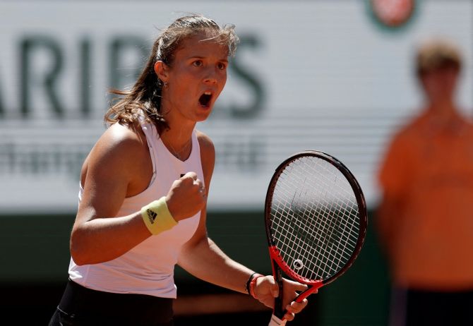 Russia's Daria Kasatkina reacts during her French Open semi- final against Poland's Iga Swiatek at Roland Garros, Paris, France, June 2, 2022.