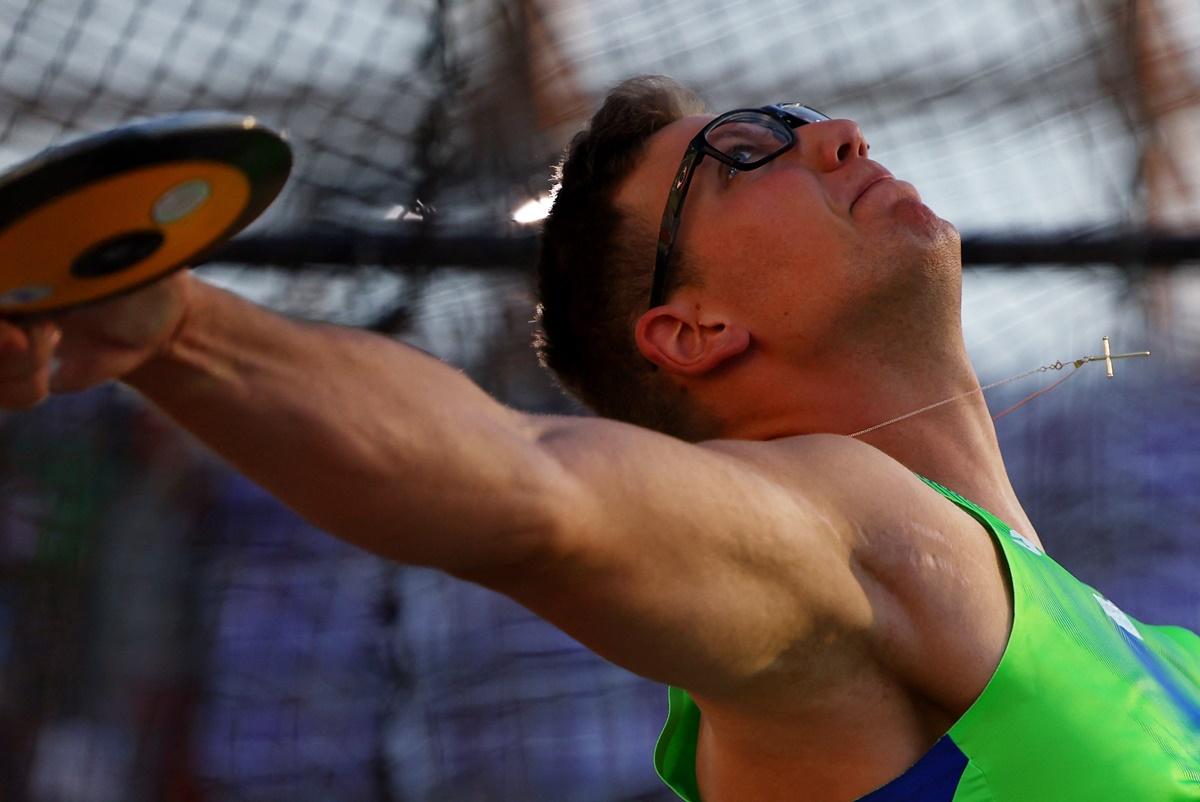 Slovenia's Kristjan Ceh in action during the men's discus throw final.