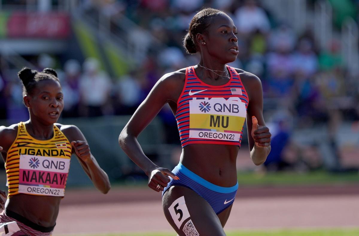 Athing Mu of the United States competes during the women’s 800 metres heat at the World Athletics Championships in Eugene, Oregon, on Thursday.