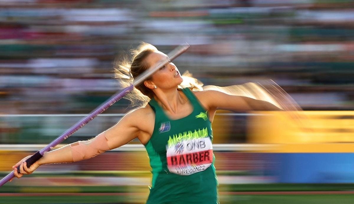 Australia's Kelsey-Lee Barber in action during the women's javelin throw final.