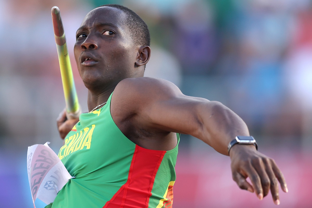 Grenada's Anderson Peters competes in the men's javelin final.