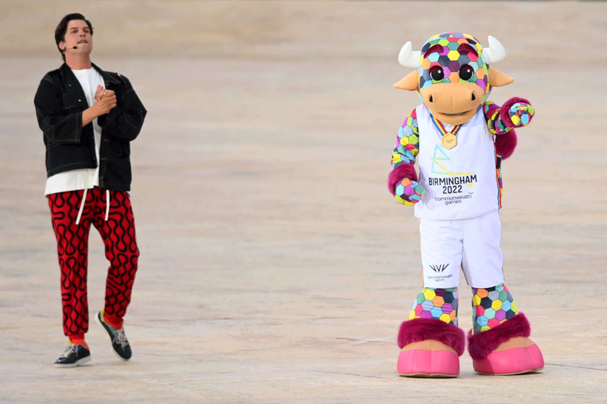 The Commonwealth Games 2022 mascot Perry greets the crowd