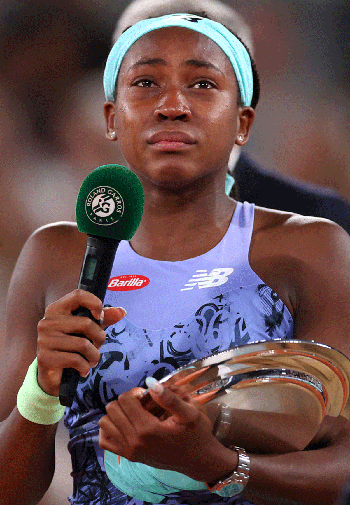 Coco Gauff was in tears during the presentation ceremony after the women's French Open final on Saturday