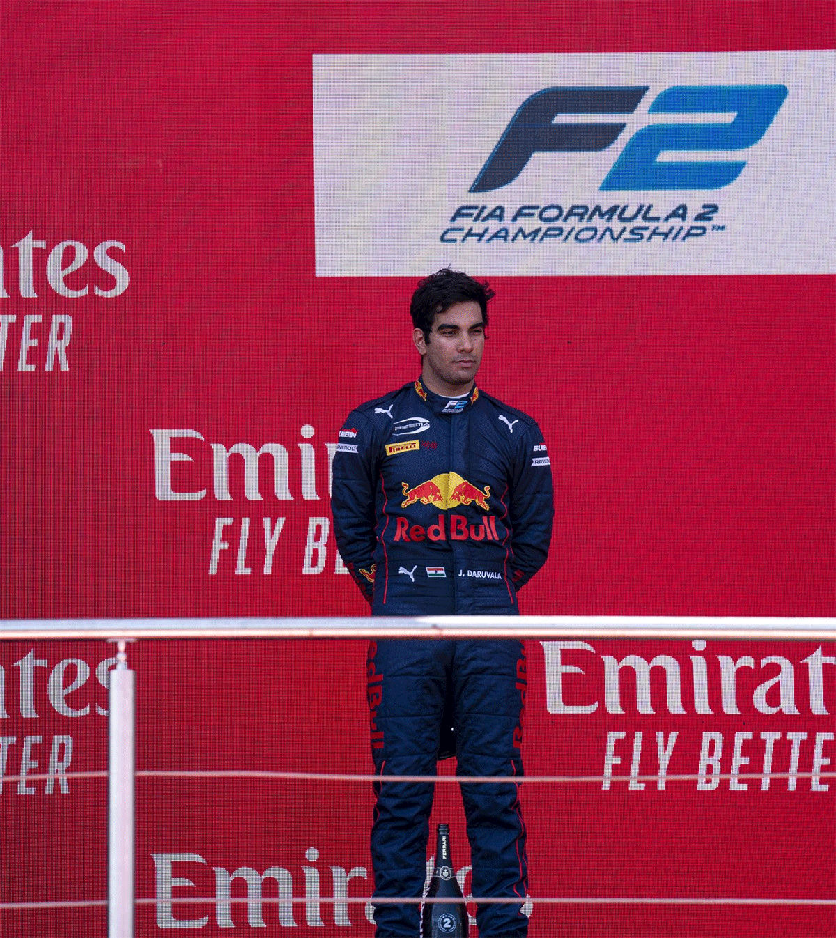 India's Jehan Daruvala, driving for Red Bull, finished 2nd at the F2 race in Baku on Saturday
