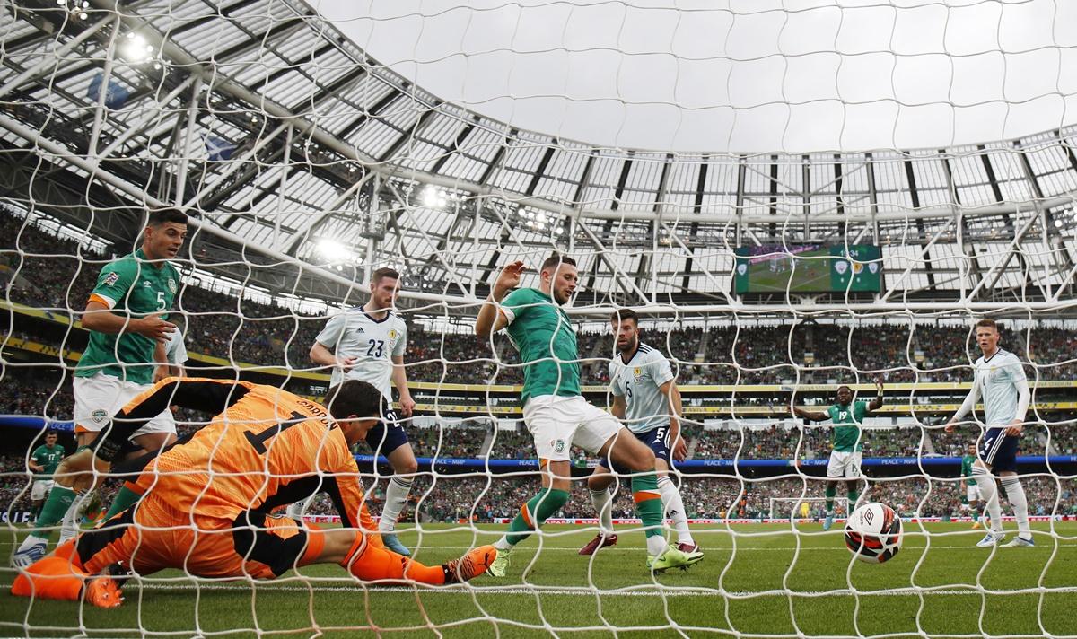  Alan Browne scores Ireland's opening goal in the Group E match against Scotland, at Aviva Stadium, Dublin.