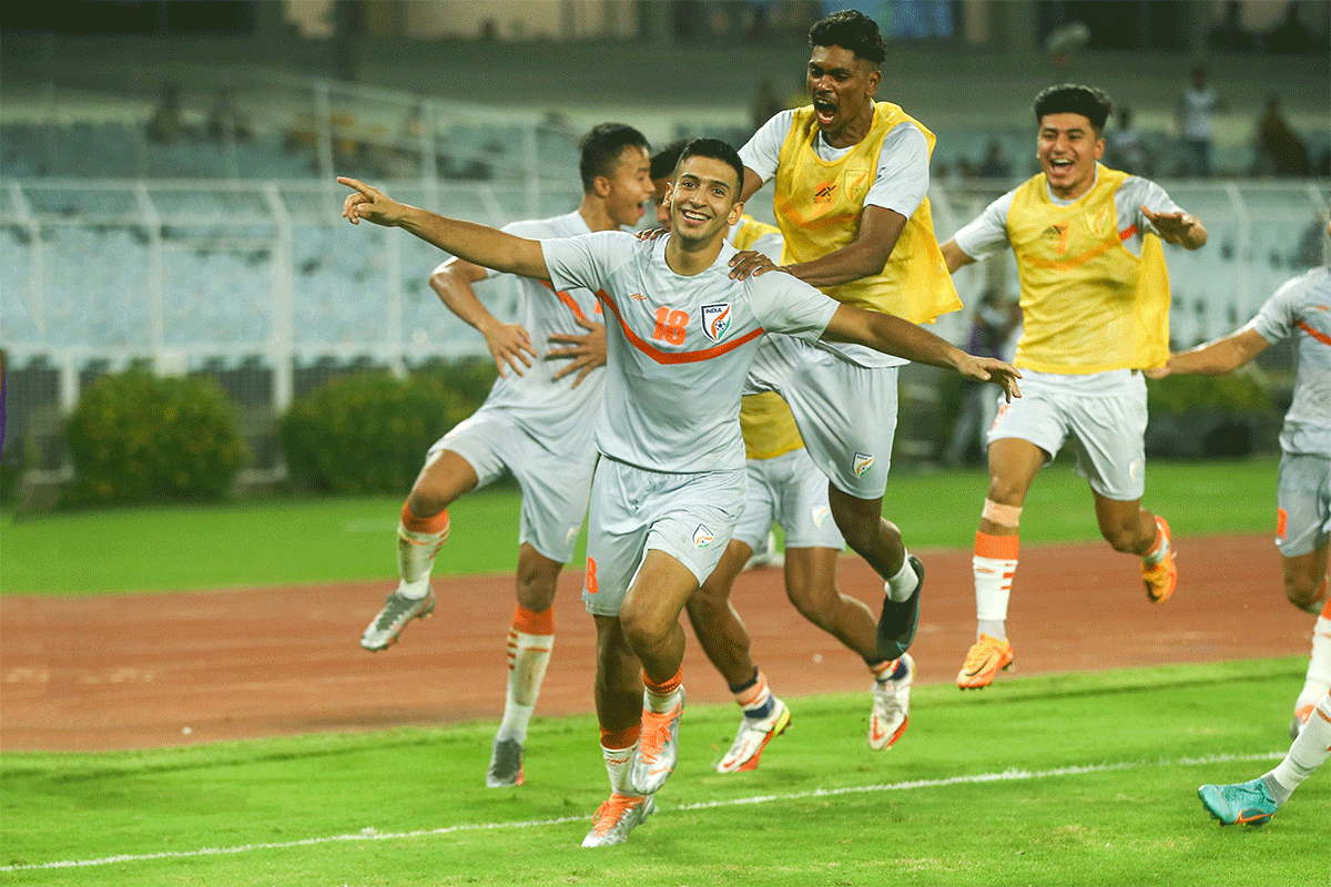 Sahal Abdul Samad's goal on Saturday was cheered on by more than 44,000 fans at the iconic Salt Lake Stadium, where India are playing this tournament on home soil for the first time in more than two years. A higher number of spectators is expected in India's final match against Hong Kong on Tuesday.