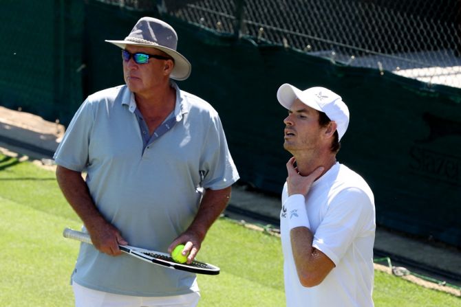 Andy Murray with coach Ivan Lendl during practice at the All-England Lawn Tennis and Croquet Club.