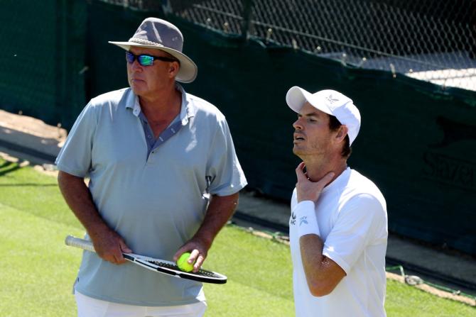 Andy Murray with coach Ivan Lendl during practice at the All-England Lawn Tennis and Croquet Club.