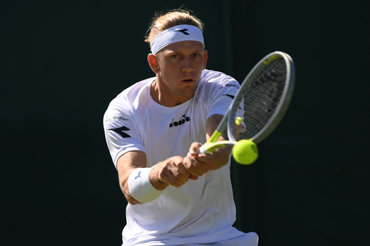 Spain's Alejandro Davidovich Fokina plays a backhand during his win over Poland's Hubert Hurkacz