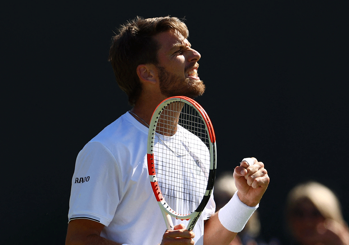 Britain's Cameron Norrie celebrates after winning his first round match against Spain's Pablo Andujar 