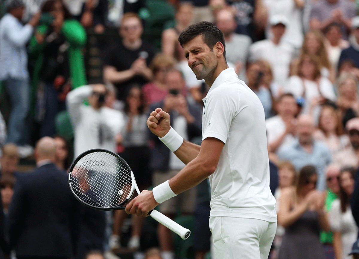 Serbia'a Novak Djokovic celebrates after winning his first round match against South Korea's Kwon Soon-woo 