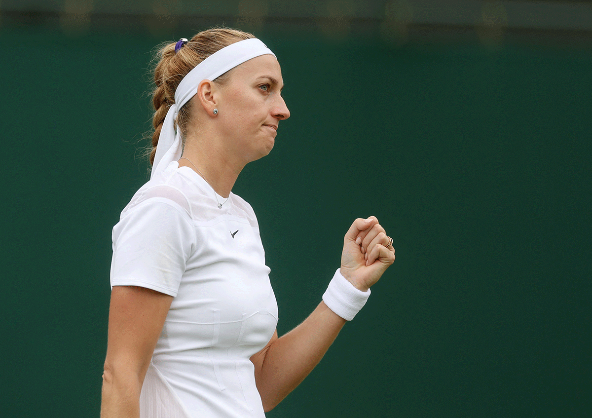 Czech Republic's Petra Kvitova reacts during her second round match against Romania's Ana Bogdan 