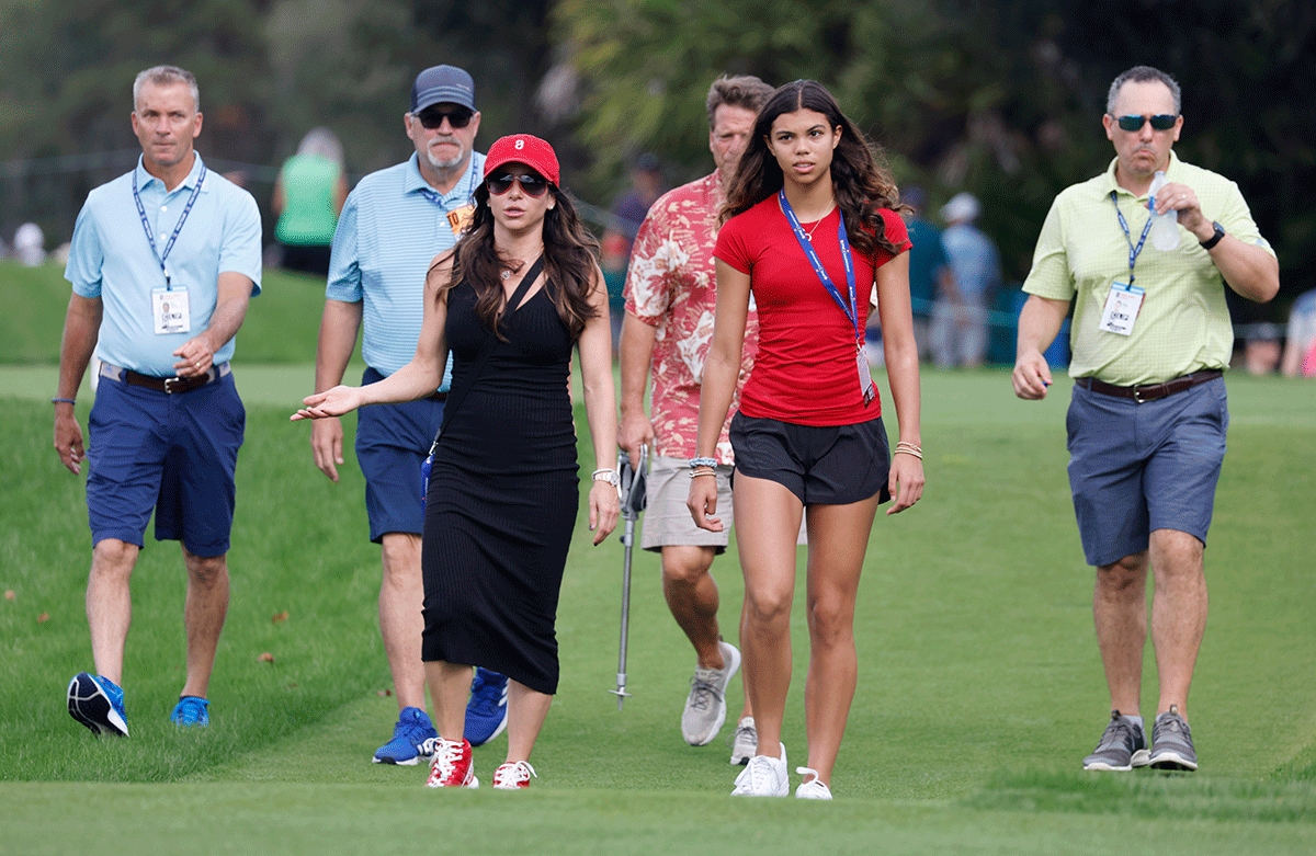 Tiger Woods' girlfriend, Erica Herman and his daughter Sam Alexis Woods during the Pro-Am PNC Championship at The Ritz-Carlton Golf Club, Orlando, Florida, USA on December 19, 2021 