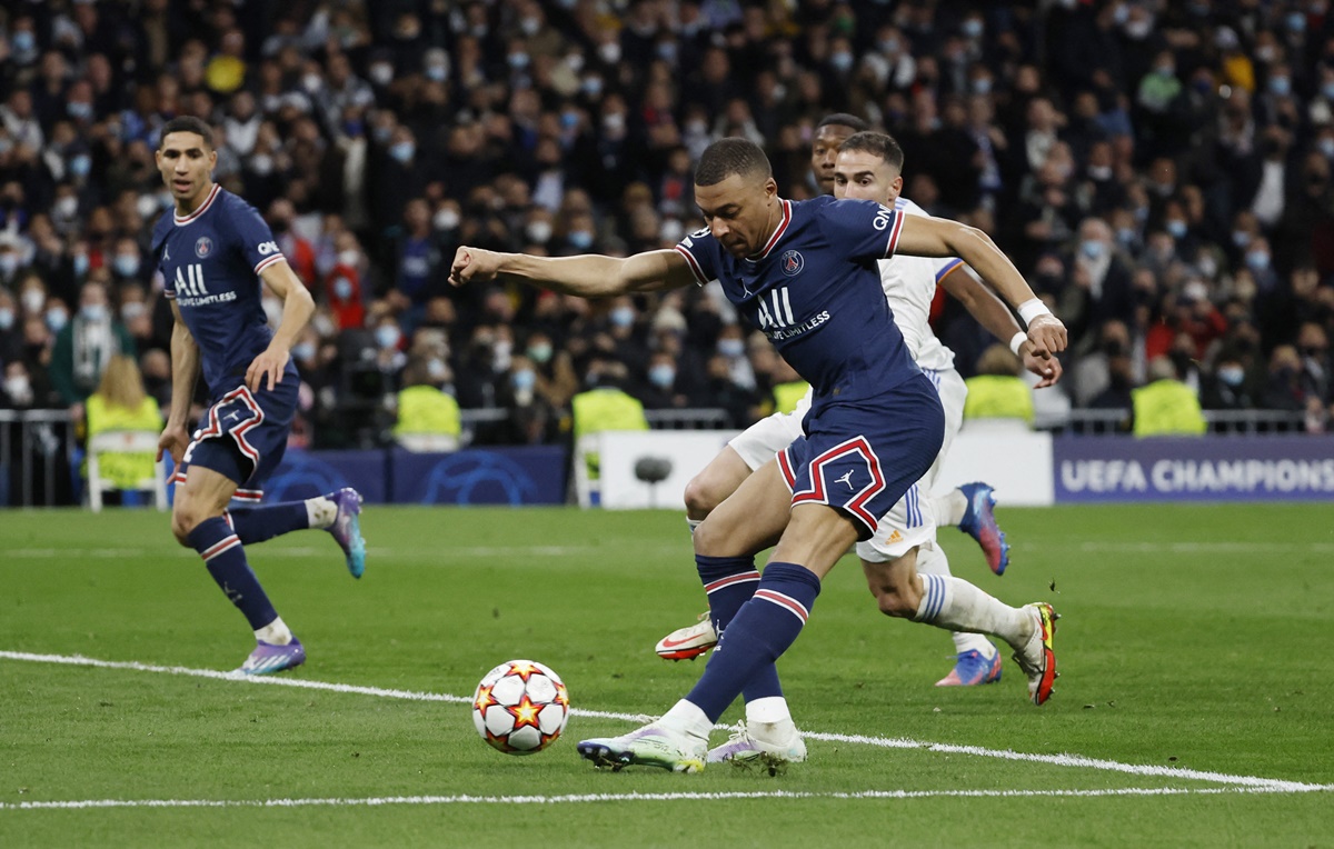 Kylian Mbappe scores for Paris St Germain, but the goal was later disallowed off off-side.