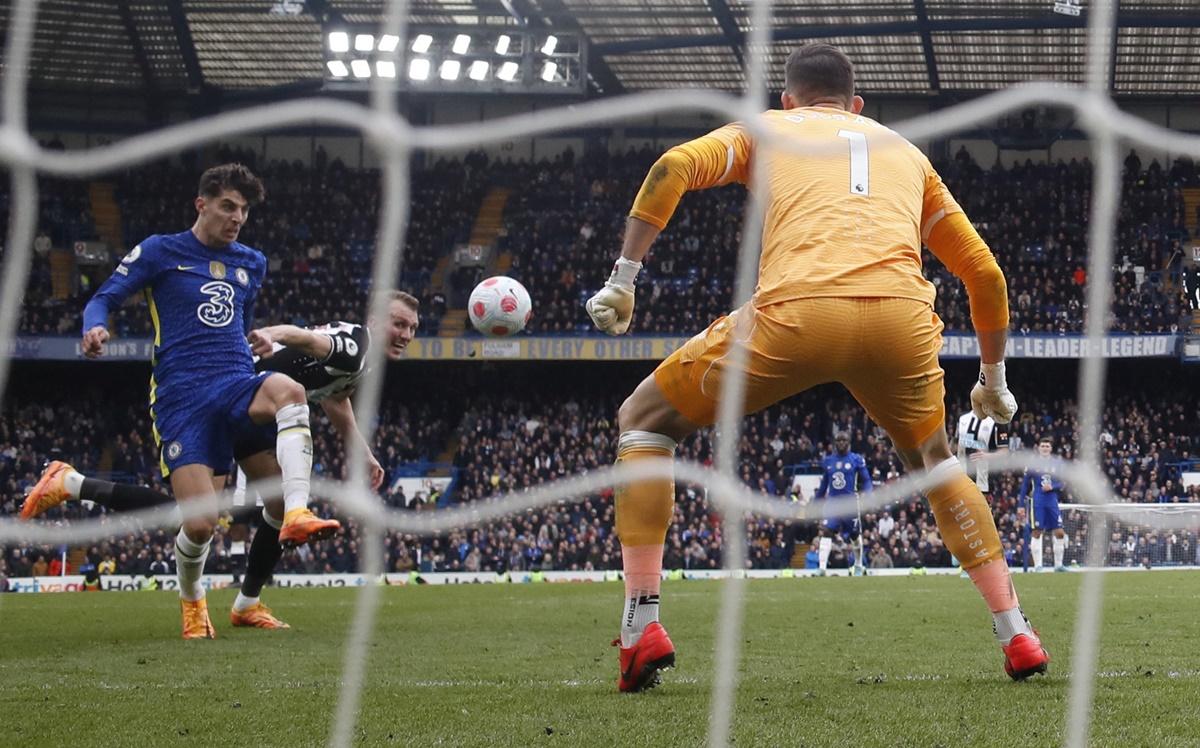 Kai Havertz scores to earn Chelsea victory over Newcastle United in the Premier League match, at Stamford Bridge, London, on Sunday.