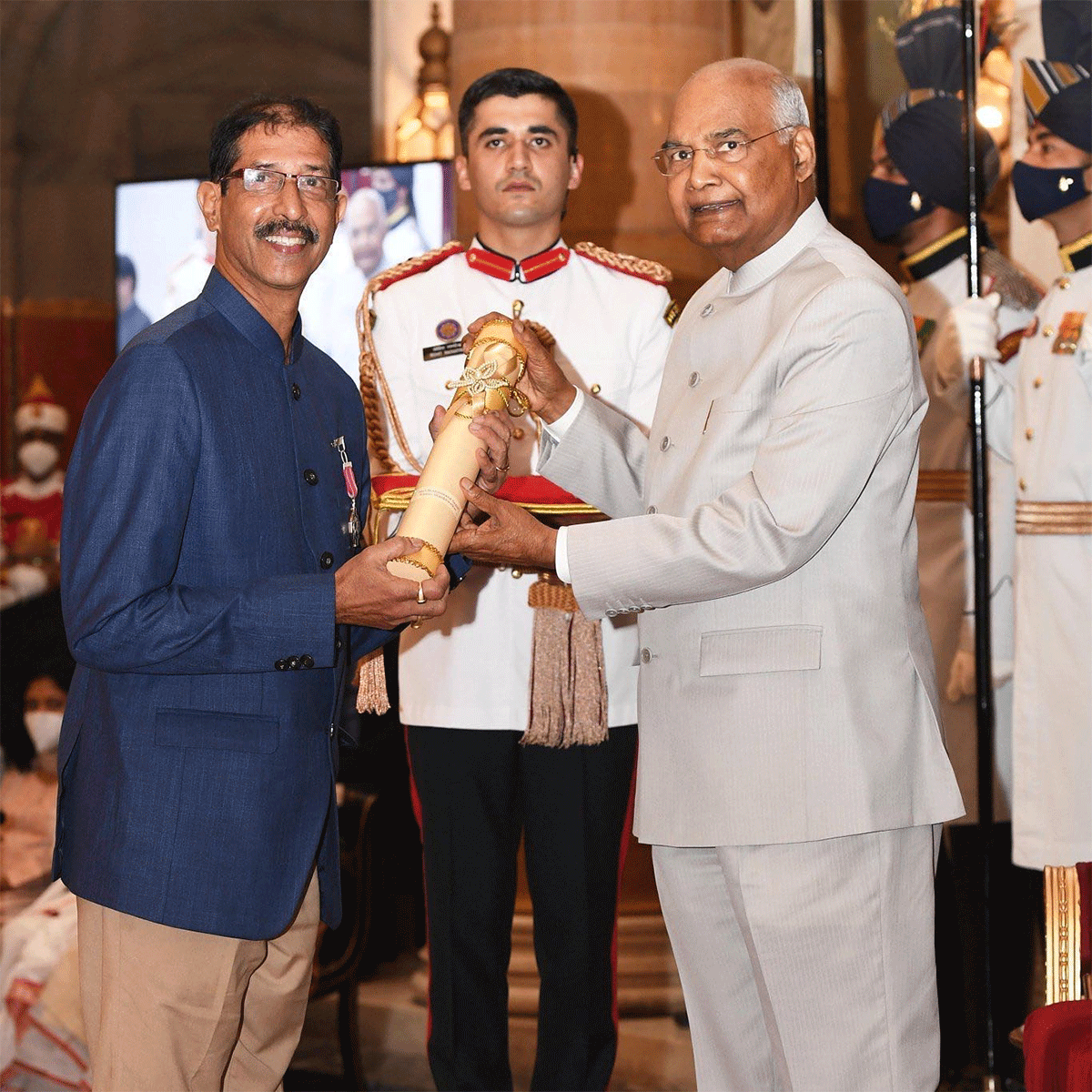 Former Indian football captain Brahmanand Shankhwalkar was bestowed the Padma Shri.