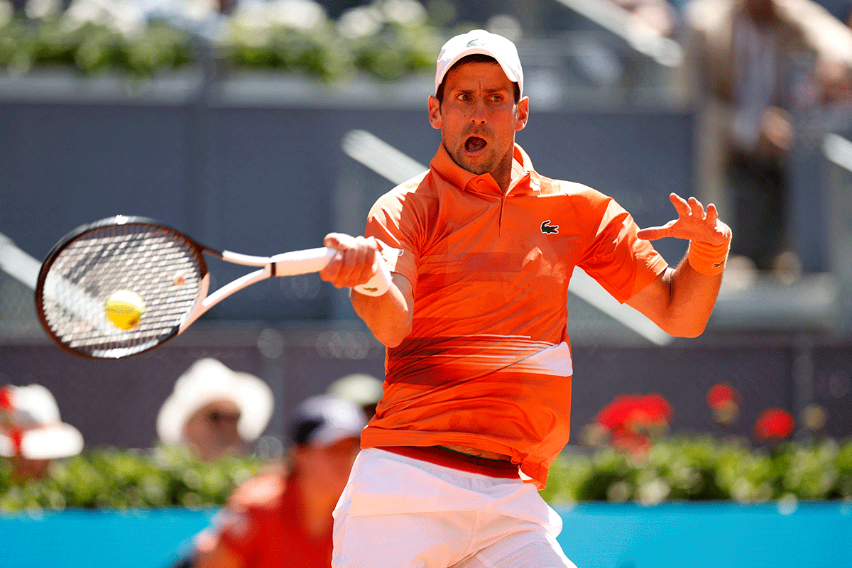 Serbia's Novak Djokovic in action during his quarter-final match against Poland's Hubert Hurkacz at the Madrid Masters Madrid Open at Caja Magica in Madrid, Spain 