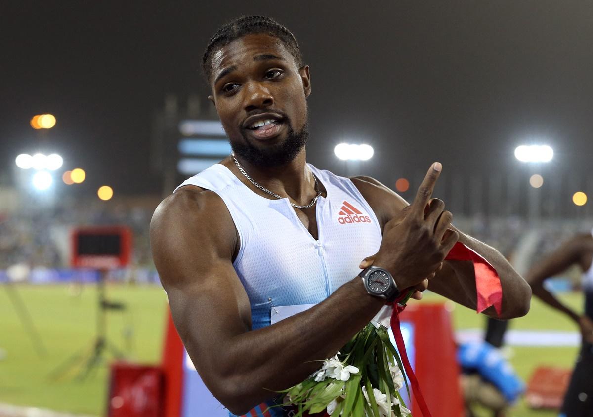 The United States' Noah Lyles celebrates winning the men's 200 metres.