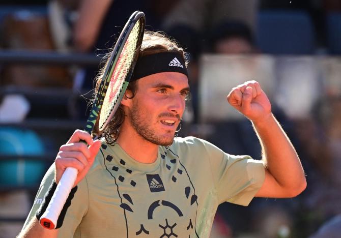 Greece's Stefanos Tsitsipas celebrates beating Germany's Alexander Zverev.