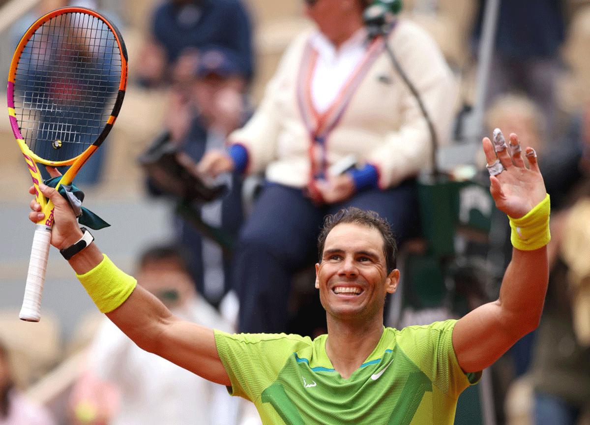 Spain's Rafael Nadal celebrates after defeating Australia's Jordan Thompson in their first round match