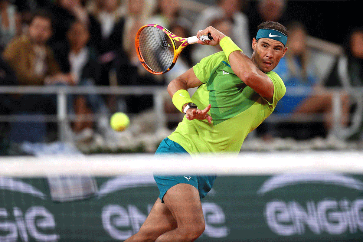Spain's Rafael Nadal plays a forehand against France's Corentin Moutet in his second round match of the French Open at Roland Garros in Paris, France, on Wednesday 
