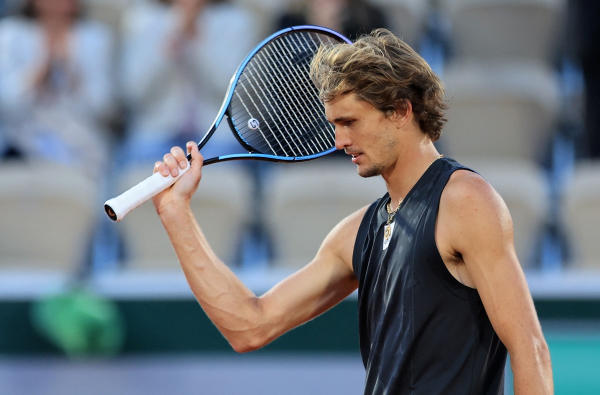 Germany's Alexander Zverev celebrates after winning his third round match against Brandon Nakashima of the United States.